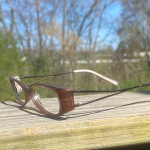 Anne Klein frames wood look with white striped interior AK8049